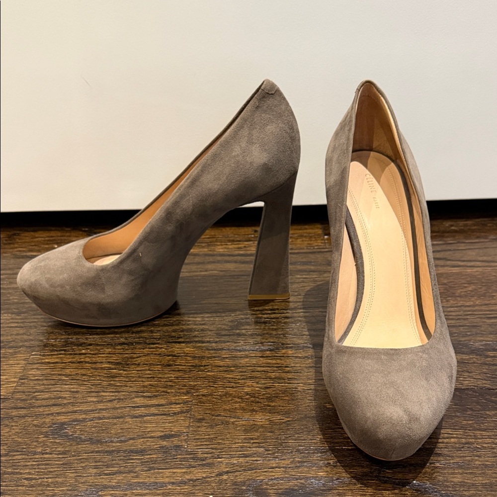 Celine Gray Suede Heels